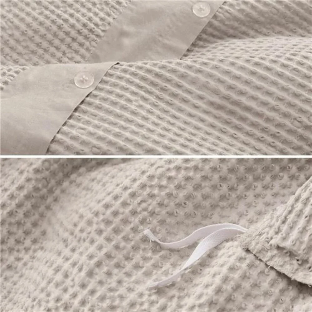 NEW West Elm Beige Waffle Weave Queen King 100% Cotton Bedding Duvet & Sham Set